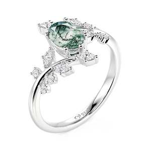 Jeulia Nature-Inspired Bypass Oval <b>Moss</b> <b>Agate</b> <b>Engagement</b> <b>Ring</b> - Product Image 2