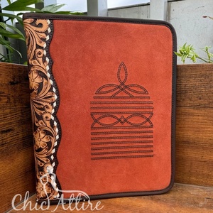 Fabricación A4 Boot Stitch Hand Tooled Suede Leather Cartera de negocios con cremallera Conferencia Archivo Carpetas Cubiertas Agenda Organizador - Product Image 1