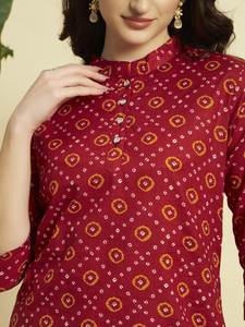 Ensemble Kurti et Palazzo en coton floral de qualité supérieure pour femmes, avec fente courte, pour l'été |   Tissu respirant |   Bouton décontracté ethnique pour usage quotidien - Product Image 5