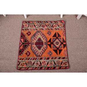 Tapis turc vintage, petit tapis de 1,7 x 2,2 pieds, tapis oriental en laine rouge orangé - Product Image 1