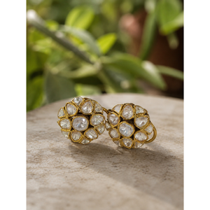 Boucles d'oreilles clous en argent sterling 925 Kundan Polki, plaquées or, avec moissanite, bijoux indiens pour femmes, fournisseur en gros - Product Image 1