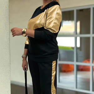 SpringSummer Combinaison de navettage quotidienne pour femmes haut à manches longues décontracté avec poche à taille élastique pantalon droit ensemble deux pièces - Product Image 3