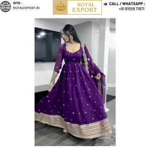 Último vestido de Aanarkali bordado Georgette de color púrpura con Secuencia Dupatta en tarifa al por mayor por Royal export India - Product Image 4