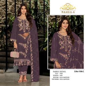 Ensemble Kurta pakistanais de créateur en faux georgette lourd avec broderie, travail de séquence et travail de Khatli Salwar Kameez - Product Image 3