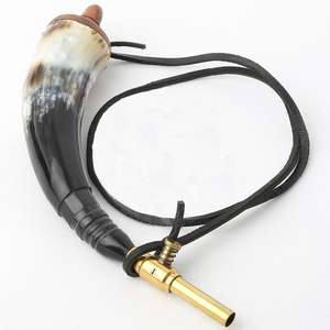 Corne de buffle naturelle sur mesure soufflant et corne de poudre avec supports de sangle en cuir poli pour la décoration de Noël - Product Image 5