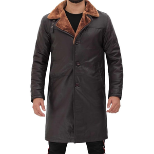 Chaqueta de aviador con logotipo personalizado y cuello de piel de vaca de grano completo para hombre, abrigos de piel de oveja de piel de Bombardero - Product Image 6