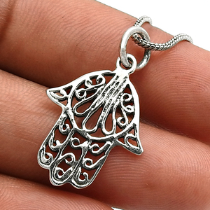 Hamsa รูปทรงมือช่างอินเดียดูเครื่องประดับทํามือ 925 เงินสเตอร์ลิงขายส่งราคาโรงงานผู้ผลิตจํานวนมากผลิตในอินเดีย - Product Image 3