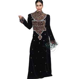 AWAIS HOUSE <b>Plus</b> <b>Size</b> Moroccan Velvet <b>Kaftan</b> <b>Dress</b> Hand Beaded Lightweight Ethnic Style Floor Length Long Sleeve High Neck - Product Image 1