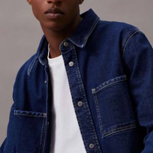 Veste en jean en coton de grande taille pour hommes, style décontracté, chemise en jean à la mode, couleur bleue unie - Product Image 2