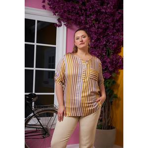 Blusa RMG de talla grande con estampado de rayas y detalle de bolsillo para mujer, top cómodo de tela de viscosa - Product Image 1
