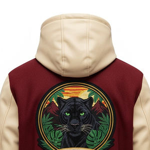 Veste d'hiver en cuir et laine pour homme de bonne qualité en gros, style varsity, veste pour homme avec col à capuche - Product Image 5