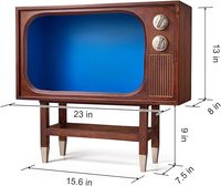 Meuble à liqueur TV vintage Vitrine Bar à vin des années 70 Rangement Porte-lunettes bleu et en bois Table de bar à café en bois de ferme