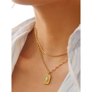 Collar de cadena serpentina de 1.5mm con colgante de ópalo sintético, cadena de oro que no se deslustra y colgante de rayos solares celestiales, anillos de moda - Product Image 6