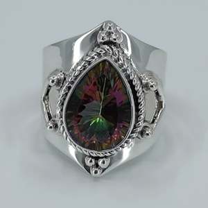 Mystic Topaz 925 Sterling <b>Silver</b> <b>Statement</b> <b>Ring</b> Handmade Mystic Topaz Pear Gemstone Boho January Birthstone Jewelry Gift - Product Image 3