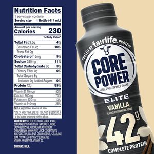 Core Power Elite High <b>Protein</b> Shake, Vanilla, 42g Bottle, 14oz, 12 Pack - Product Image 1