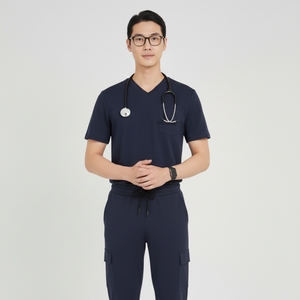 เสื้อสครับทางการแพทย์ผ้าระบายอากาศได้ดีตลอดทั้งวันสำหรับขัดคอวีผ้ากันรอยยับสำหรับโรงพยาบาลผลิต - Product Image 1