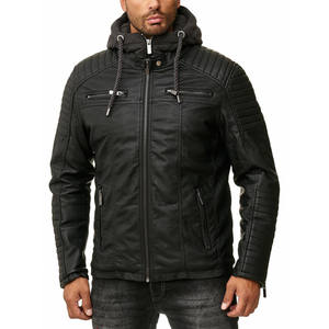 Veste en cuir véritable pour hommes motard à capuche décontractée veste en cuir véritable à capuche amovible café de course 2 en 1 veste en cuir à capuche mode bombardier OEM - Product Image 6