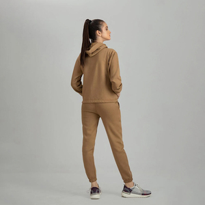 Sweat à capuche 2 pièces marron pour femme avec cordon de serrage et pantalon de survêtement Slim Fit survêtement Streetwear personnalisé décontracté léger - Product Image 2