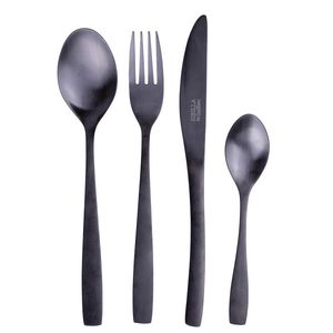 Set di posate Manhattan Sibilla Satin Black in acciaio inossidabile, 4 pezzi, stoviglie promozionali di alta qualità - Product Image 1