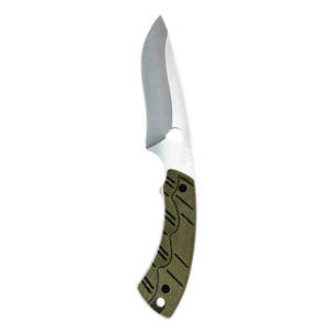 Cuchillo de caza hecho a mano de acero de Damasco con hoja recta tipo Drop Point y mango de madera, personalizable OEM, con funda de cuero para caza. - Product Image 4