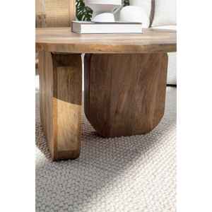 Haldor Table basse ronde en bois de manguier avec pieds croisés pour meubles de salon panneau de maison style bois - Product Image 3