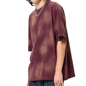 100% algodón, camiseta para hombres, ajuste holgado, ropa de calle estampada, lavado ácido, ropa para hombres, camisetas de lavado ácido de algodón pesado, Verano - Product Image 1