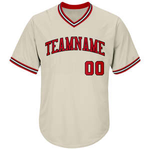Maillot de baseball unisexe pour adulte, col en V, style rétro rouge-noir, en maille côtelée, personnalisé, 100 % polyester respirant, motif 3D - Product Image 2