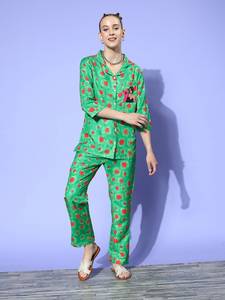 Stunning Green Graphic Printed Poly Rayon <b>Pajamas</b> Set Soft Night Wear <b>for</b> Adults-Perfect <b>Summer</b> and Spring Gift <b>for</b> <b>Women</b> - Product Image 5