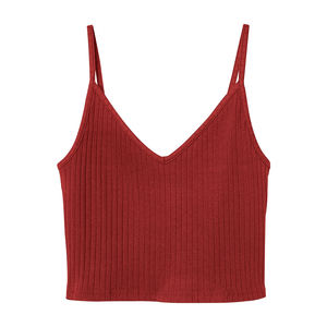 Camiseta corta sin mangas de punto personalizada para mujer, camiseta sin mangas de Color sólido, ropa informal de verano, ligera, Parte delantera fina, venta al por mayor de fábrica OEM - Product Image 6