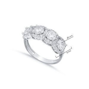 Bague en argent sterling avec cinq pierres rondes en CZ, bijoux de mariage turcs faits à la main, tendance et élégante pour femmes - Product Image 2