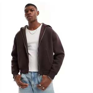 Sudadera con capucha y cremallera completa en relieve personalizada para hombre, ropa de calle de talla grande térmica de lana pesada con estilo para el invierno - Product Image 2