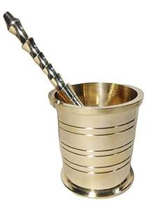 Mortero y pilón de latón de alta calidad con grabado y acabado pulido para moler café y especias manualmente, utensilios de cocina a precio económico. - Product Image 3