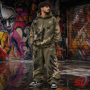 Conjunto de Sudadera con Capucha y Pantalones Deportivos Personalizados para Hombre, Estampado de Grafiti, Moda Otoñal, Proveedor OEM ODM - Product Image 6
