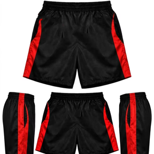 Premium nylon polyester <b>windbreaker</b> shorts 90 GSM navy red curved panel heat transfer log Nylon Plain Dyed - Product Image 1