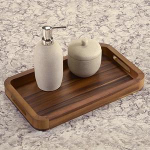 Bandeja Rectangular de Almacenamiento de Madera Maciza Premium con Asas de Corte Suave, Borde Elevado y Veteado Rico, Ideal para Desayuno y Café - Product Image 2