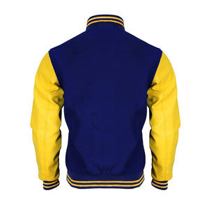 Blouson universitaire personnalisé 2026 pour homme – Broderie sur coton régulier, jaune et bleu, effet délavé, coupe lourde - Product Image 6