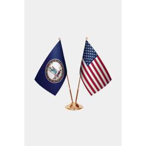 Virginia y Estados Unidos Juego de Banderas de Escritorio Personalizadas, Impresas Digitalmente, de Satén, Plástico, Poliéster, Seda, con Asta de Aluminio, para Educación - Product Image 2