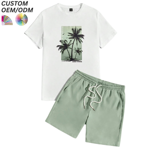 Ensemble de vêtements pour garçons, 2 pièces, tenue décontractée, t-shirt et short, 100% coton, imprimé animal, OEM ODM, vente en gros - Product Image 1