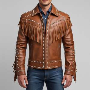 Chaqueta de cuero y gamuza personalizada para hombre, estilo vaquero, para festivales, estilo western. - Product Image 1