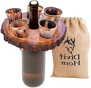 ชุดแตรสำหรับดื่มในยุคกลางของไวกิ้งควายธรรมชาติทำด้วยมือ4ชิ้นตัวพร้อมตัวยึดไม้สไตล์สัตว์ขัดเงา - Product Image 1