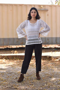 Moda bohemia, ropa de verano, blusa de mujer con bordado schiffli - Product Image 4