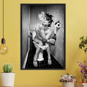 Sultry Smoking Woman Canvas Decor - Printed Sensual Art,<b>BLACK</b> <b>FRAMED</b> CANVAS - Product Image 1