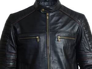 Chaqueta de Cuero de Oveja Negra para Hombre, Estilo Bomber, Manga Raglán, Cuello Alto, Estilo Vintage de Invierno - Product Image 2