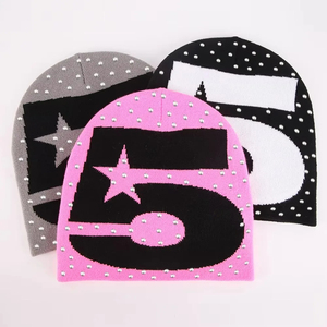 Bonnet d'hiver pour hommes de haute qualité Bonnet jacquard avec strass avec logo personnalisé - Product Image 1