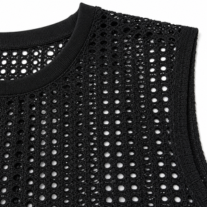 Chaleco de punto sin mangas de malla de ganchillo negro para hombre, estilo urbano, camiseta sin mangas de verano, venta al por mayor personalizada - Product Image 5