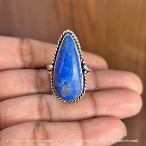 Bague fine en argent sterling 925 faite à la main, en forme de poire, avec lapis-lazuli, pour femmes, sertie de pierres, élégante, bijoux de mariage pour les fêtes - Product Image 2