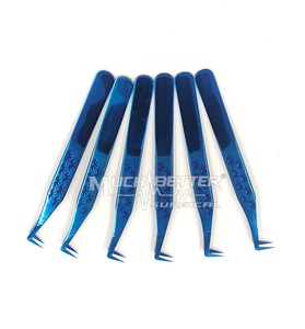 Pinzas de pestañas profesionales de Plasma azul de agarre perfecto 100% con pinzas de punta de fibra con mango texturizado - Product Image 3