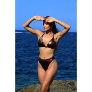 Pamela XS Tamaño Faux Bronze Leather Bottom Bikinis & Beachwear Chic and Stylish Coastal Attire - Product Image 4