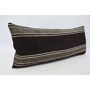 Confort rustique et charme intemporel Oreiller en laine à rayures marron de 16x36 pouces tissé avec motif vintage - Product Image 3