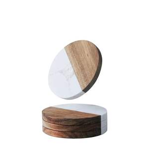 Ensemble de sous-verres en bois rond personnalisé de luxe Style classique-Pierre Marbre Bois d'acacia pour boissons Tasse Sous-verres de style classique - Product Image 1